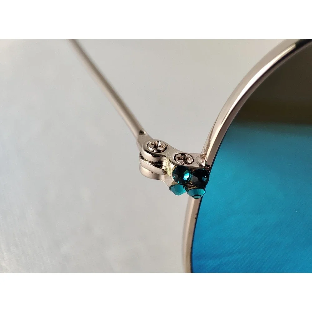 Jimmy Crystal NY GL1261 Aviator Sunglasses Swarovski Crystals Blue Mirror Lens